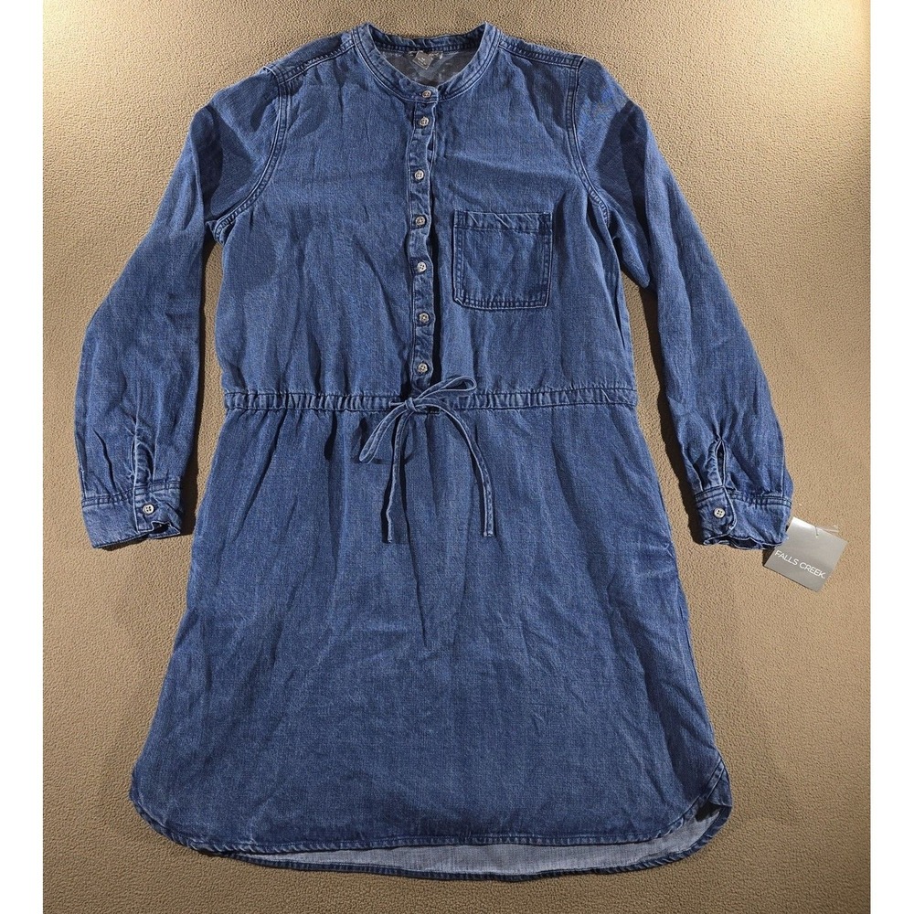 Falls Creek Women's Long Sleeveβ Denim Draw String Dress Size M NWT